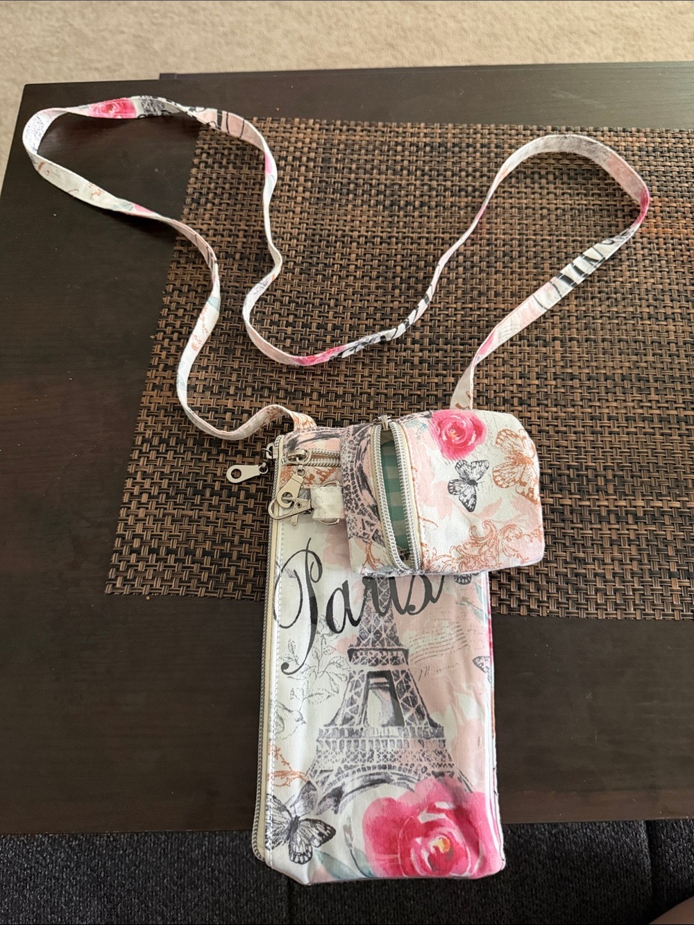 Paris Eiffel Tower Floral Crossbody with Clear Front and Mini Bag attached - Picture 2 of 9